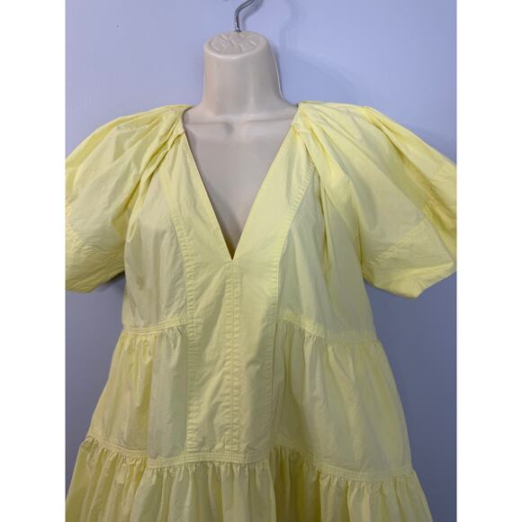 A.L.C. Camila Short-Oversized Sleeve Tiered Mini Dress Canary Sz 0 - Picture 3 of 13